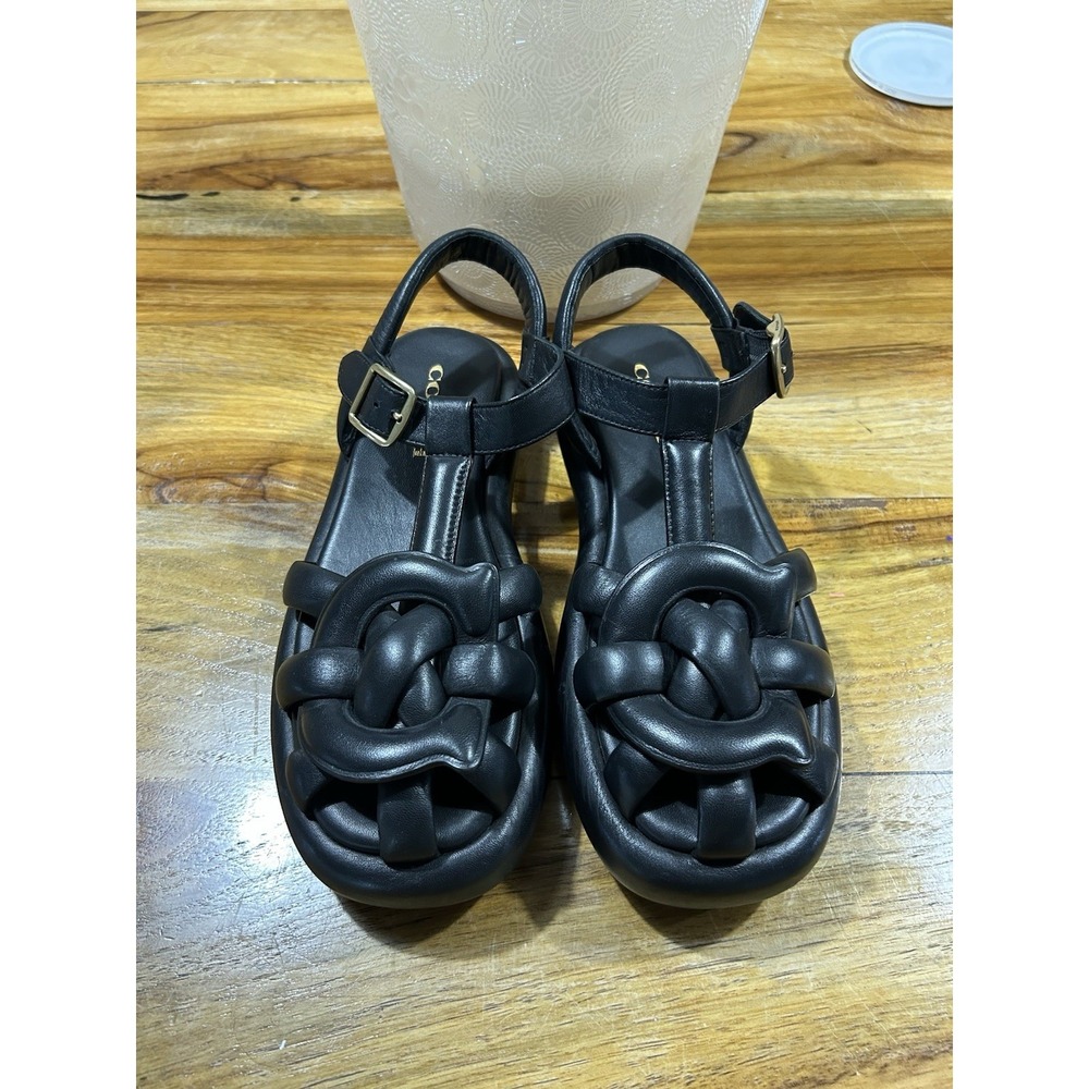 Coach Penney Black Leather Fisherman Sandals Size 7.5 Platform Shoes